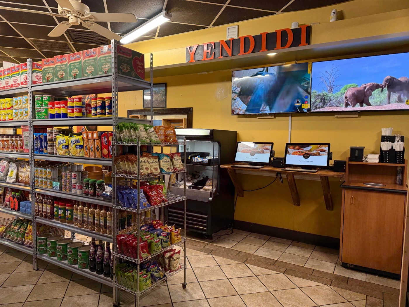 Yendidi Norfolk African market and self-order kiosks